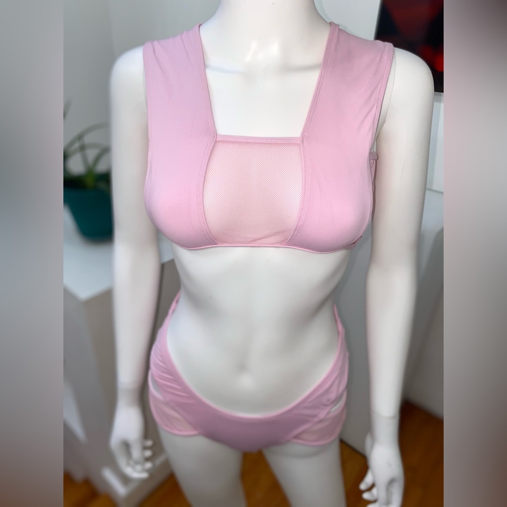 Minimal Animale wide strap one piece with mesh details in pale mauve pink. NWOT.